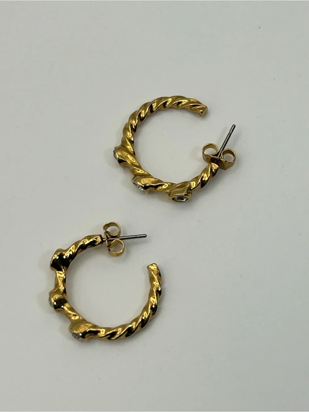 Vintage Twisted Hoop Crystal Earrings Chunky Studs Gold-tone
